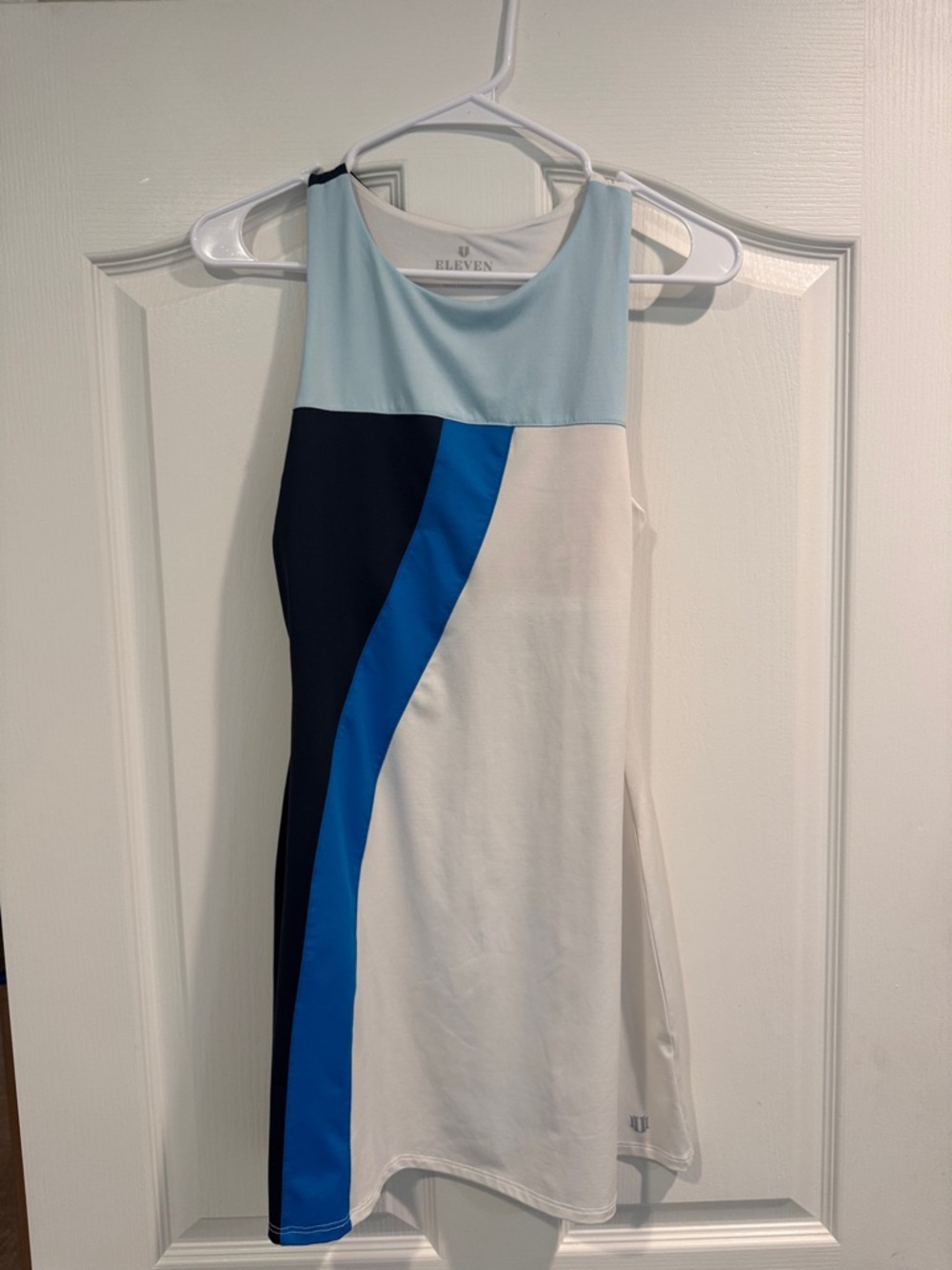 EleVen by Venus Williams White Athletic Tank Dress with Light Blue Accents